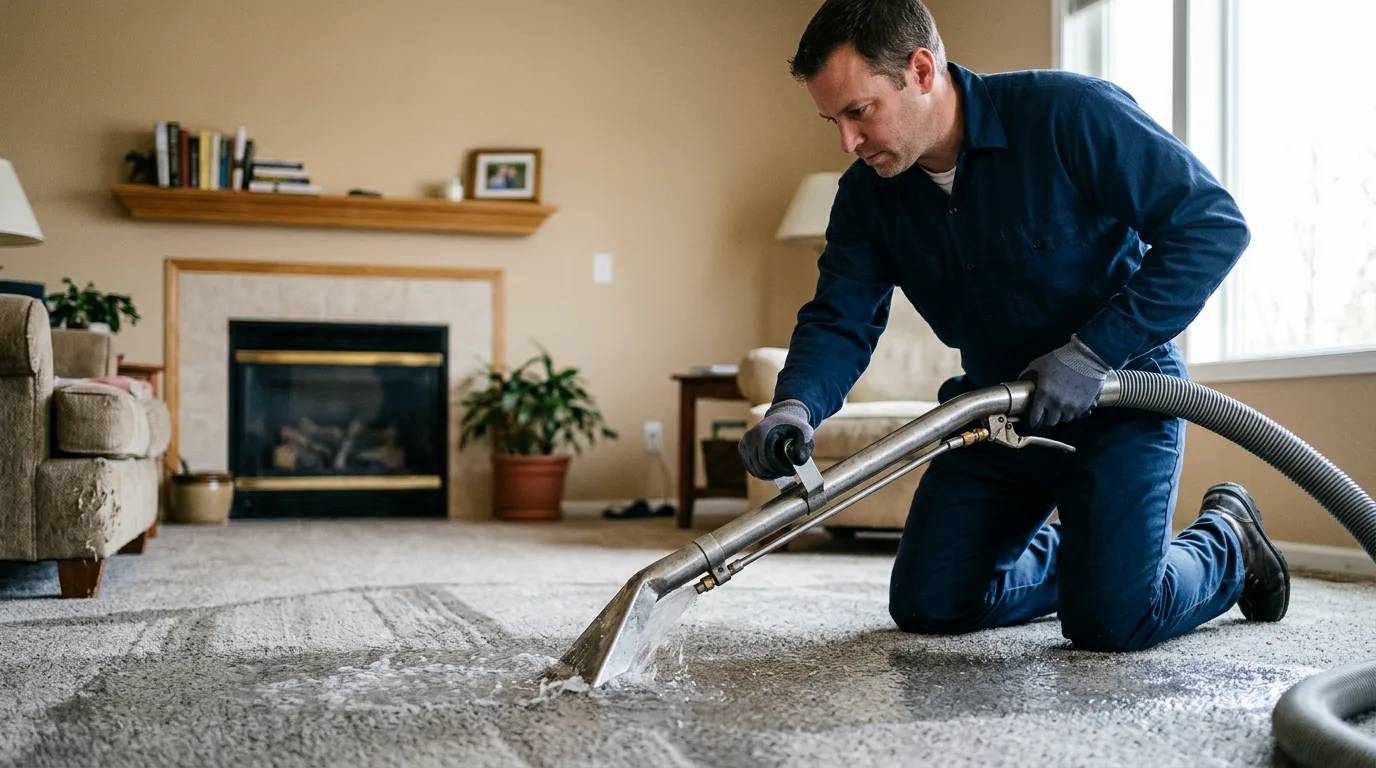 Water damage restoration technician working near Lenox, MA